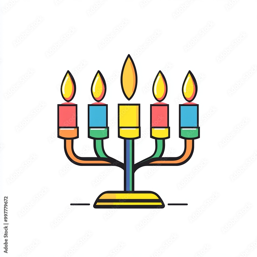A minimalist drawing of a Kwanzaa light with vibrant candles in pastel colors, set against a white background, showcasing festive spirit of holiday A minimalist drawing of a Kwanzaa light with vibrant candles in pastel colors, set against a white background, showcasing festive spirit of holiday