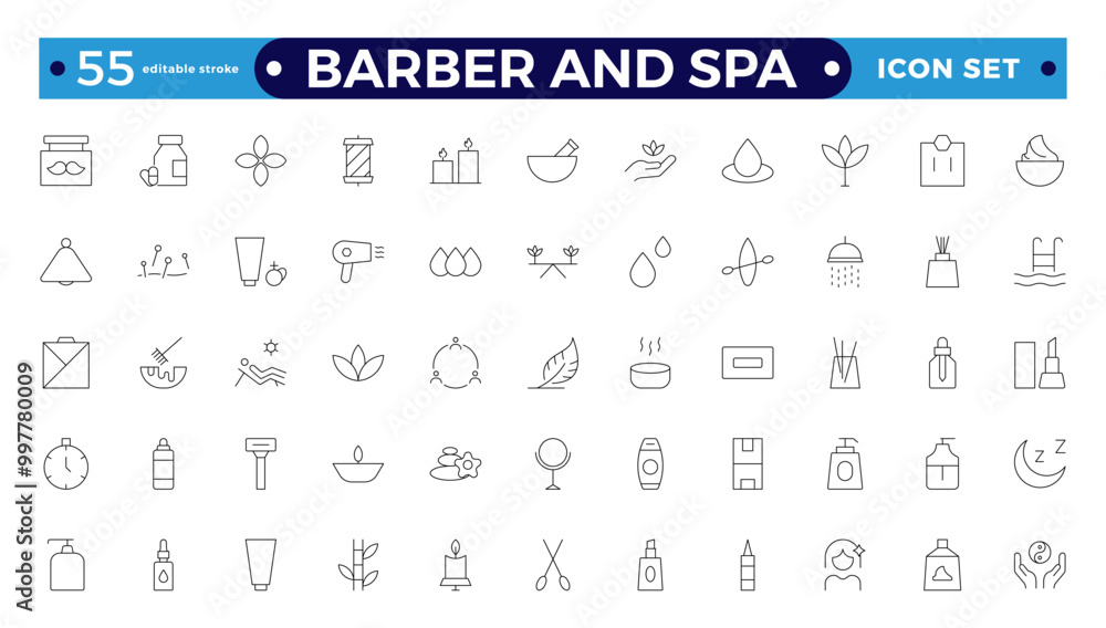 Barber and spa icons in line style. Pixel perfect, minimalistic web and UI icon. Containing sauna, aromatherapy, treatment, yoga, skincare and wellness icons. Editable stroke outline icon.
Barber and spa icons in line style. Pixel perfect, minimalistic web and UI icon. Containing sauna, aromatherapy, treatment, yoga, skincare and wellness icons. Editable stroke outline icon.