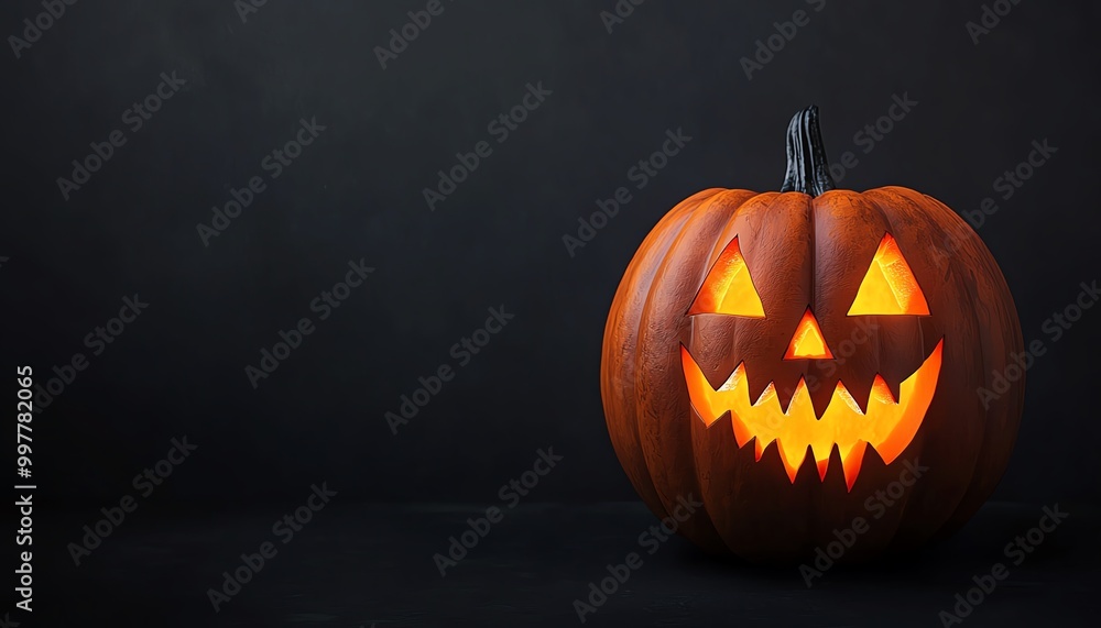 Jack-o'-lantern with a spooky expression on a dark background. Jack-o'-lantern with a spooky expression on a dark background.