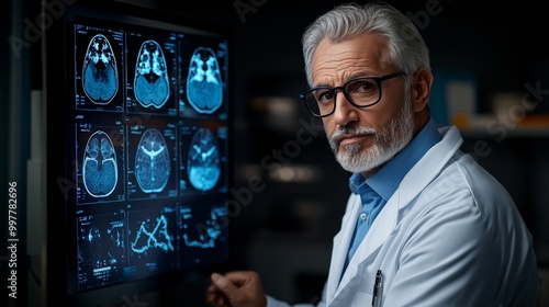 Focused Physician Reviewing Brain Scans 