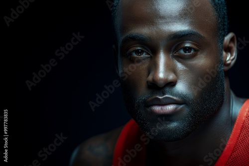 Close-up portrait of a young man with a determined look.