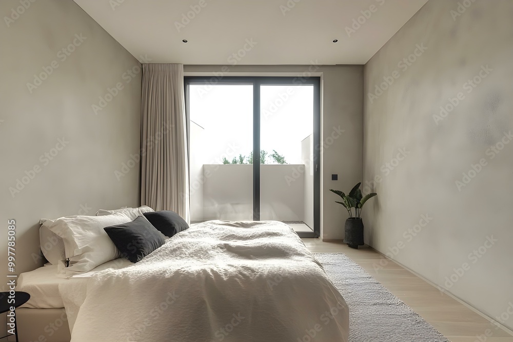Fototapeta premium Minimalistic bedroom with stylish modern decor
