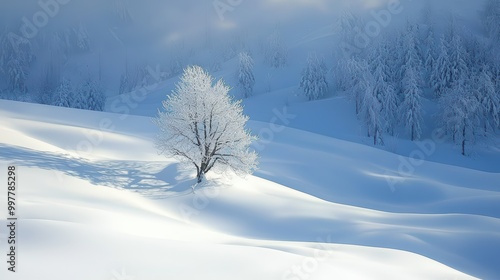 Wallpaper Mural Beautiful White Snowy Landscape Wallpaper. A serene, snow-covered landscape with subtle shadows and soft light. Torontodigital.ca
