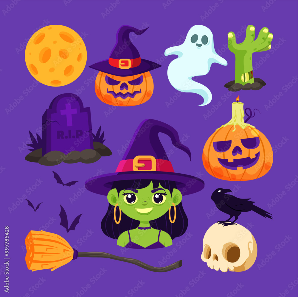 Set Of Halloween Flat Illustration Set Of Halloween Flat Illustration