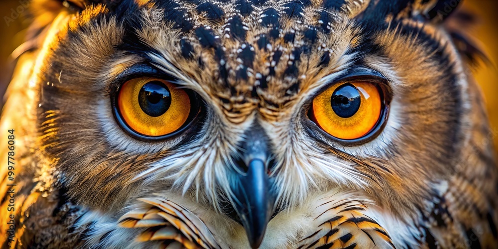 A detailed close-up of an owl's beak reveals its intricate textures, surrounded by lush natural elements, highlighting A detailed close-up of an owl's beak reveals its intricate textures, surrounded by lush natural elements, highlighting