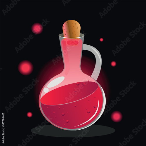 Red potion in a glass flask for Halloween, vector illustration.