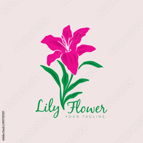 lily flower pink botanical beauty colorful logo vector icon illustration desgin minimalist template