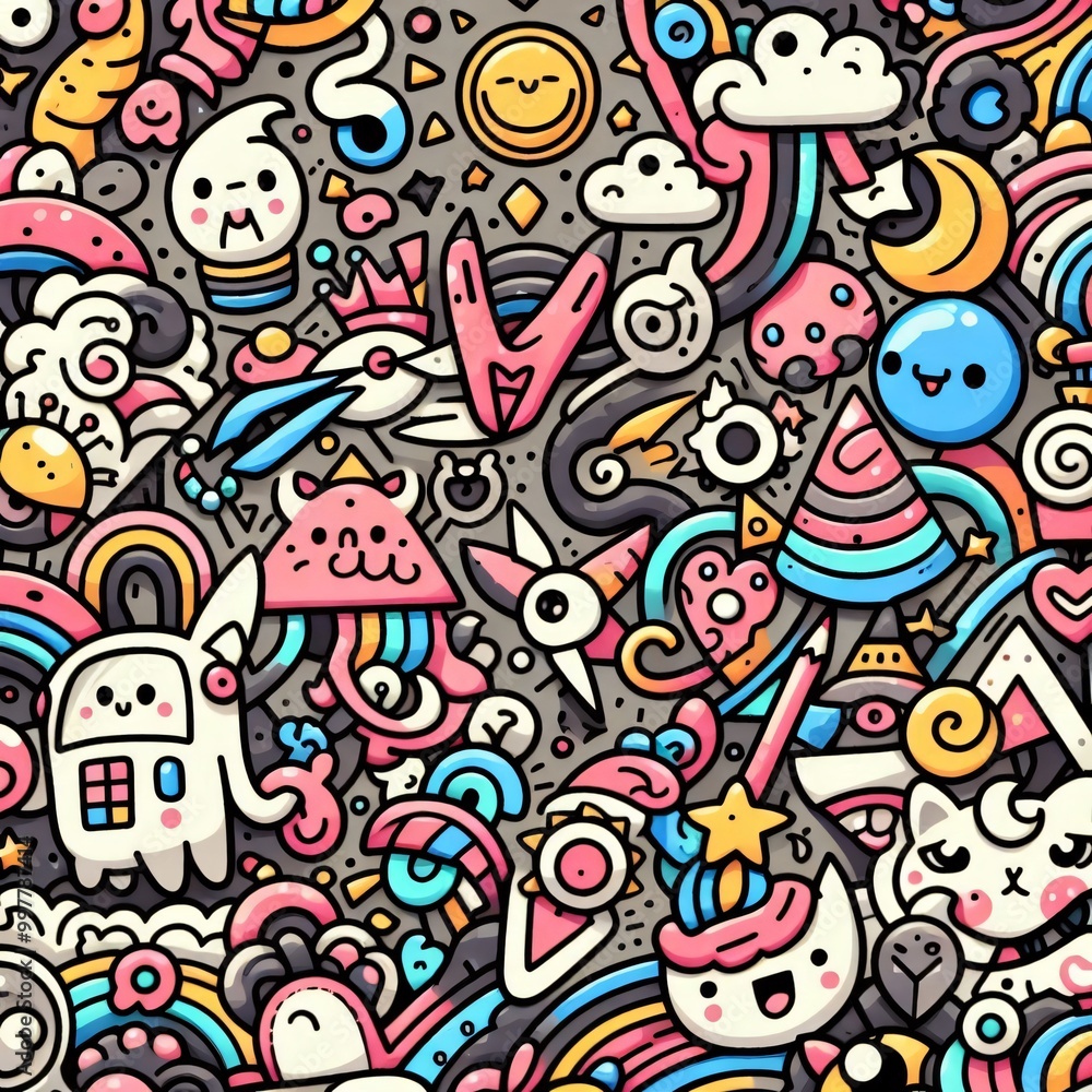 Doodle seamless pattern with monsters Doodle seamless pattern with monsters