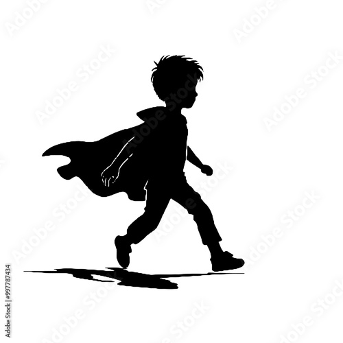 Young Superhero Silhouette Vector Illustration Transparent Background