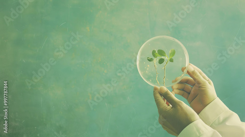 Scientist examining plant roots in a petri dish for genetic research and agricultural biotechnology advancements.
 photo