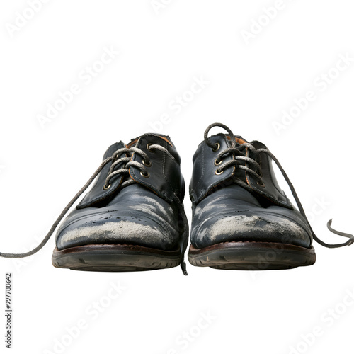 Worn-Out leather shoes Used shoes. png isolated background. transparent background