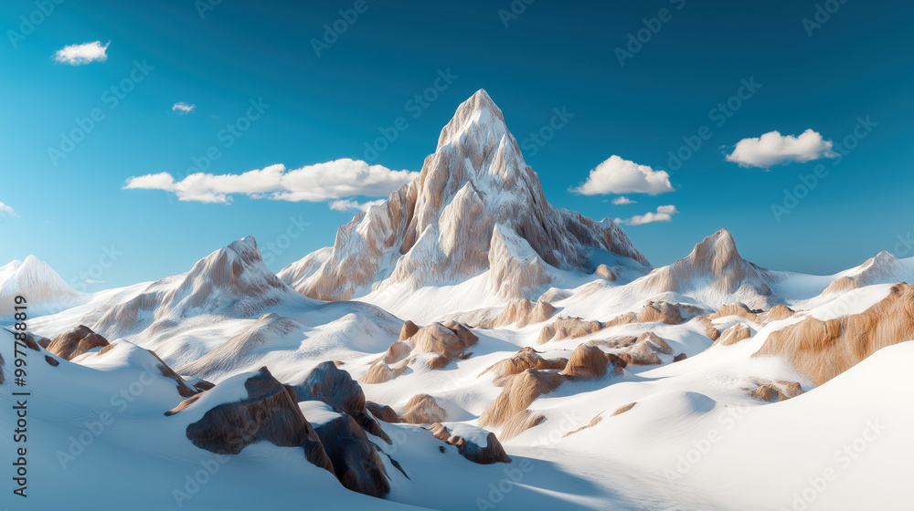 Obraz premium Beautiful Snow-Covered Mountain Peaks Under a Clear Blue Sky, Showcasing the Serenity of Winter Nature