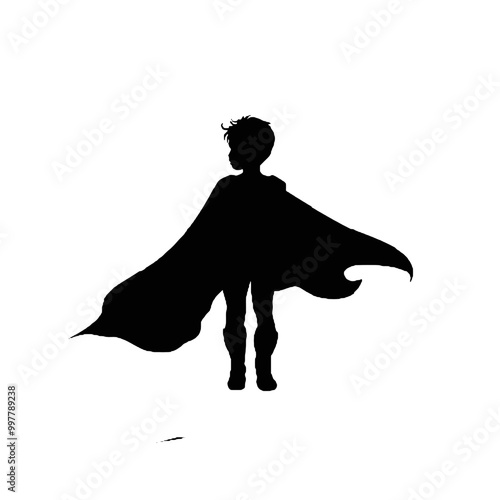 Child in Cape Silhouette Vector Illustration Transparent Background