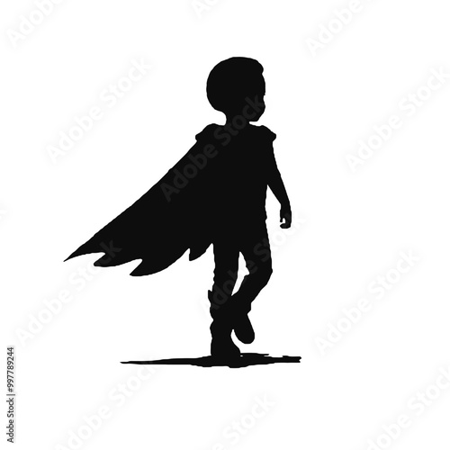 Child in Cape Silhouette Vector Illustration Transparent Background