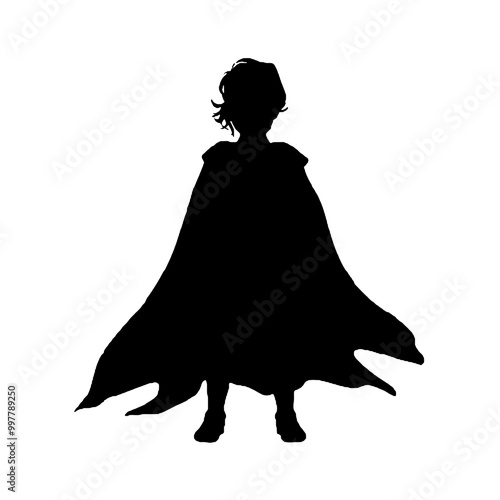 Child in Cape Silhouette Vector Illustration Transparent Background