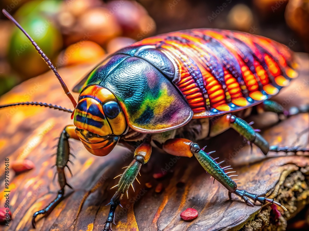 Naklejka premium A macro shot showcases a Death Head Cockroach resting on a natural background, highlighting its intricate texture and