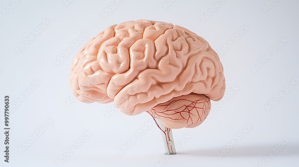Close-up of a human brain model with detailed nerve pathways, perfect for advertising with space for text, high-end magazine photography, deep depth of field, Product photography with high Close-up of a human brain model with detailed nerve pathways, perfect for advertising with space for text, high-end magazine photography, deep depth of field, Product photography with high