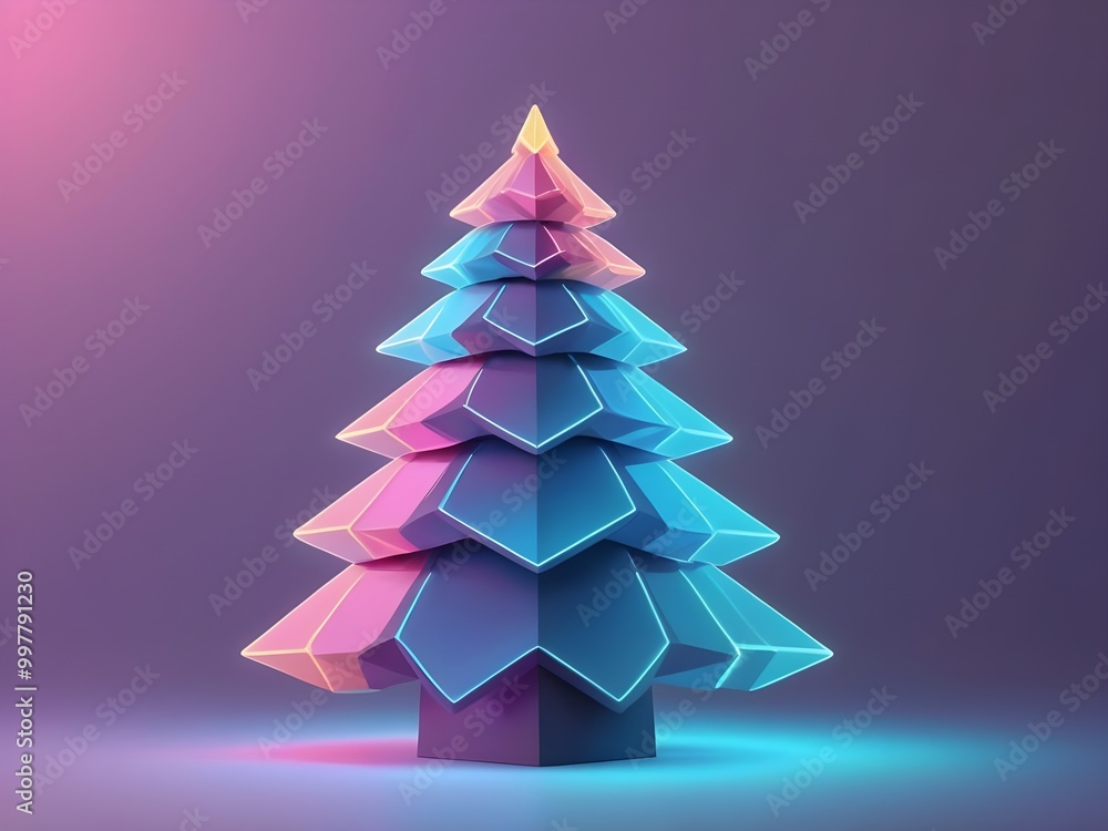abstract pastel Glowing neon color christmas minimal from holographic polygonal figure fir tree abstract pastel Glowing neon color christmas minimal from holographic polygonal figure fir tree