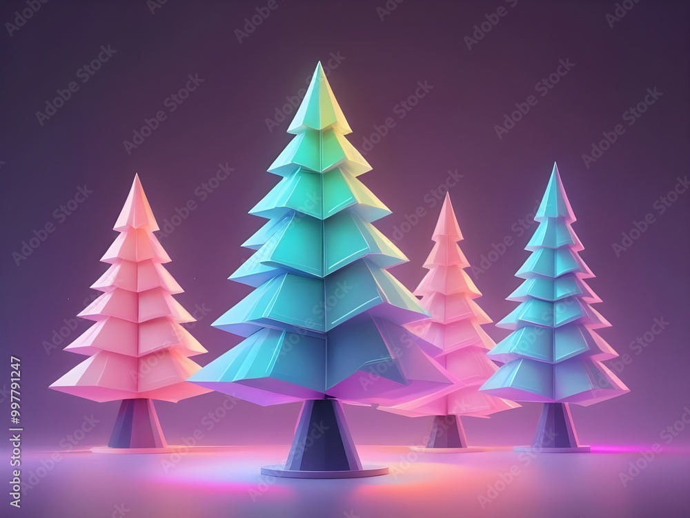 abstract pastel Glow neon color christmas minimal holographic polygonal figure fir tree abstract pastel Glow neon color christmas minimal holographic polygonal figure fir tree