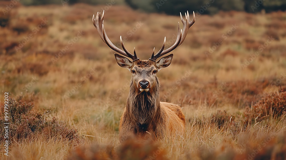 Majestic Red Deer Buck in Autumnal Forest Majestic Red Deer Buck in Autumnal Forest