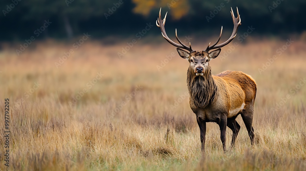 Majestic Red Deer Buck in Autumnal Forest Majestic Red Deer Buck in Autumnal Forest