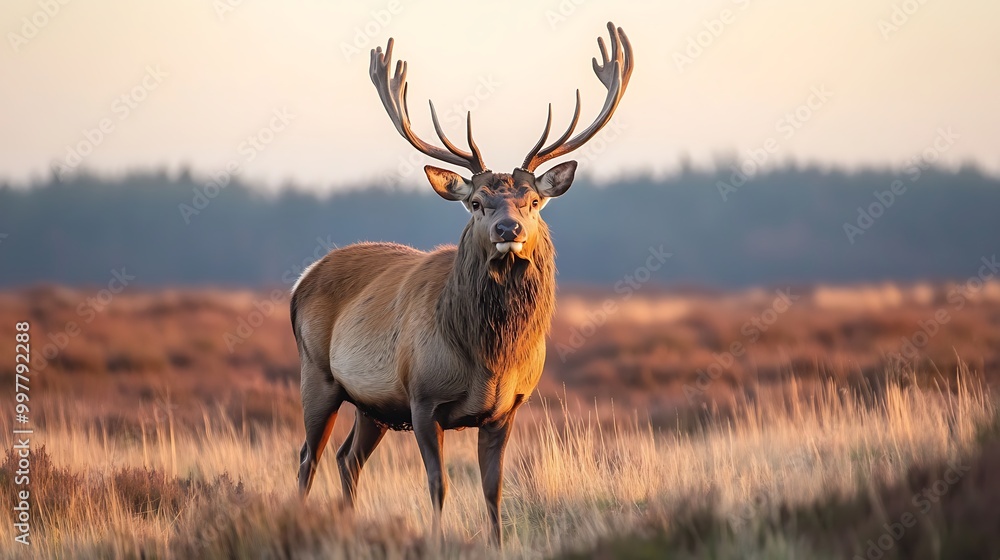 Majestic Red Deer Buck in Autumnal Forest Majestic Red Deer Buck in Autumnal Forest