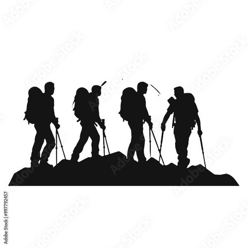 Hikers Silhouette Isolated on White Background – Vector Illustration