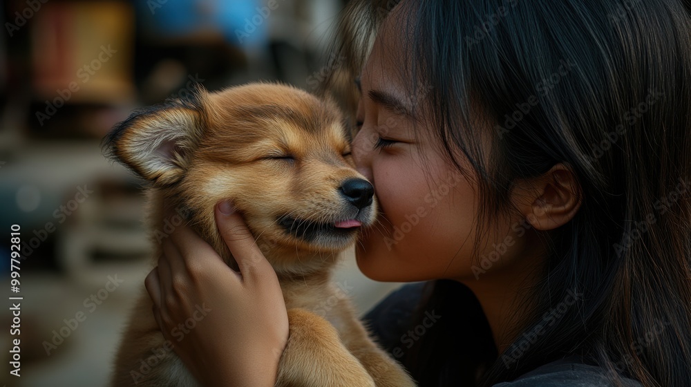 Girl Kissing Puppy. Girl Kissing Puppy.