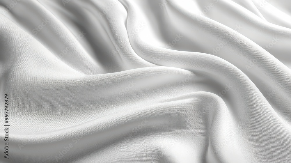 Fototapeta premium Beautiful White Fabric Texture Wallpaper. A soft, detailed texture of white fabric with gentle folds and shadows, adding a warm and comfortable feel.