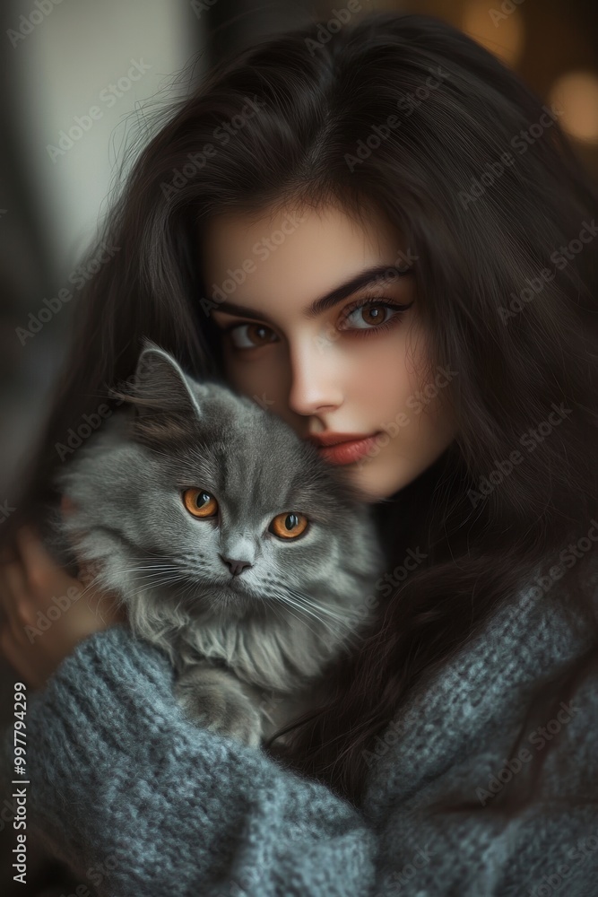Woman Holding Cat.