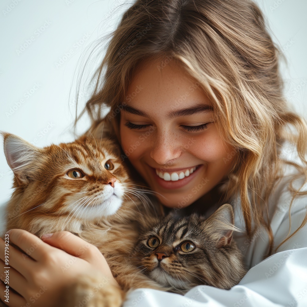 Girl Hugging Cats. Girl Hugging Cats.