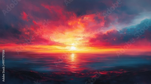 Vibrant Sunset Over Calm Ocean Waters