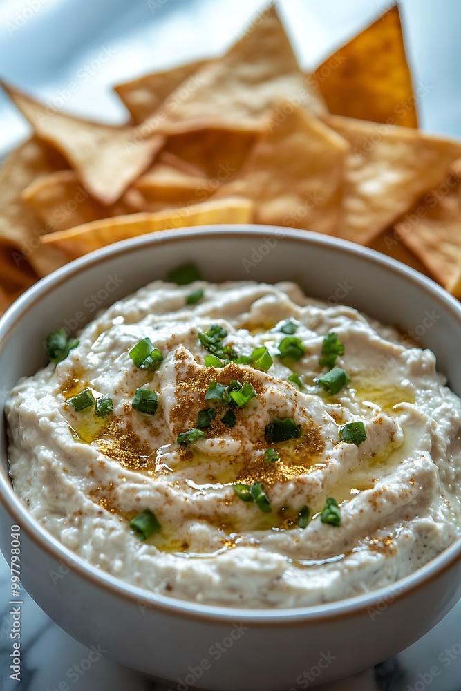 Creamy Baba Ganoush with Crispy Pita Chips and Toasted Sesame Seeds. Creamy Baba Ganoush with Crispy Pita Chips and Toasted Sesame Seeds.