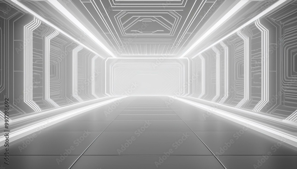 Fototapeta premium White background 3D room light abstract space technology tunnel stage floor