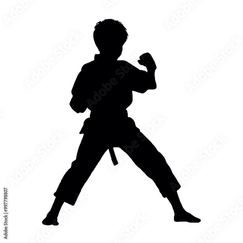 Karate Boy Silhouette Isolated on White – Vector Illustration Martial Arts