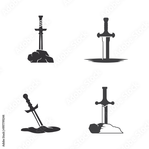 swords stuck logo vector icon illustration