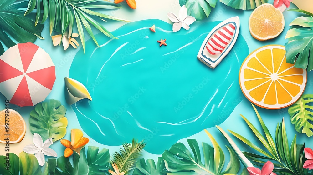 Tropical Beach Scene with 3D Elements Tropical Beach Scene with 3D Elements