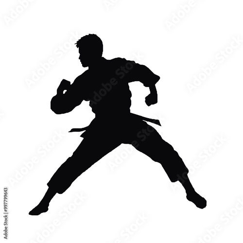 Karate Boy Performing Kick Silhouette – Vector Art Isolated on White Background