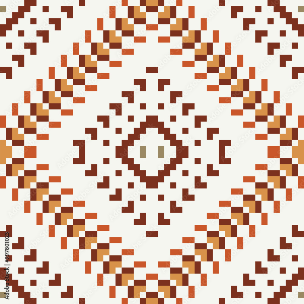 Fototapeta premium Pixel Ethnic Geometric Pattern Backgroundfolk Embroidery, Aztec Geometric Ornament Print. Design for Carpet, Wallpaper, Clothing, Wrapping, Fabric