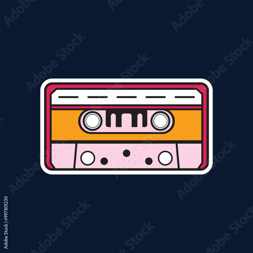 Retro and Cool Cassette Tape Vector Sticker Design