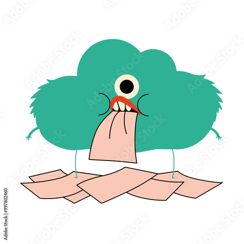 Cloud character devours paper files