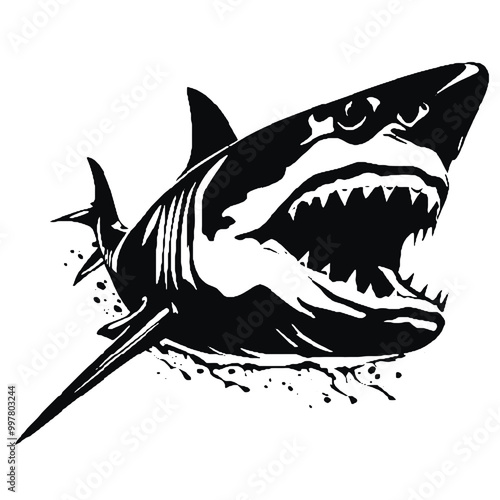 Shark Silhouette – Aggressive Marine Predator Vector