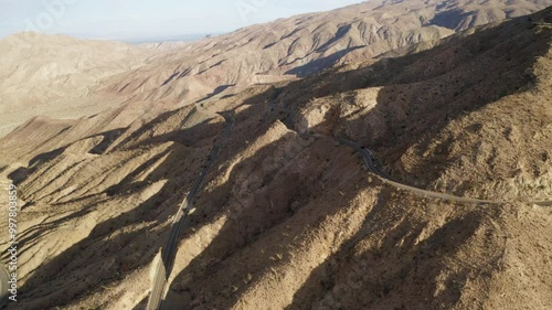 Desert hills and roads during sunset in Palm Desert, California