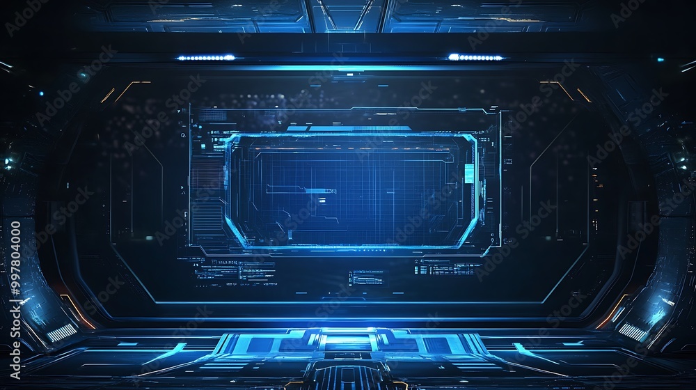 Abstract Futuristic Digital Tunnel with Glowing Blue Lines Abstract Futuristic Digital Tunnel with Glowing Blue Lines