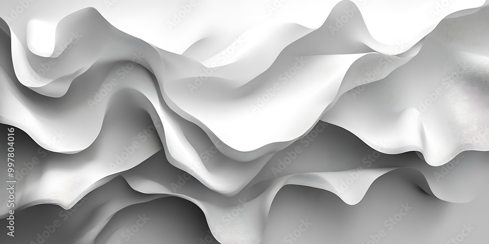 Fototapeta premium Abstract white fabric with flowing, wavy textures.
