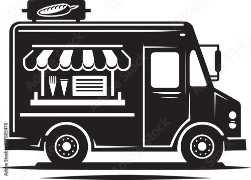 Street food truck silhouette vector illustration isolated on a white background