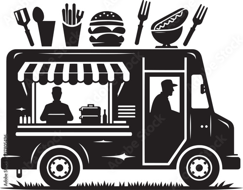 Street food truck silhouette vector illustration isolated on a white background