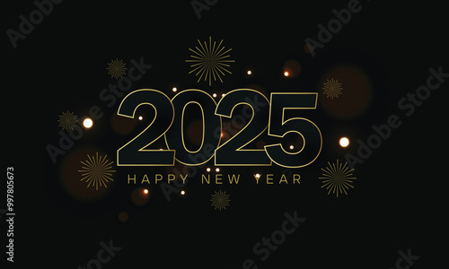 2025 Happy New Year Background with Fireworks and bokeh
