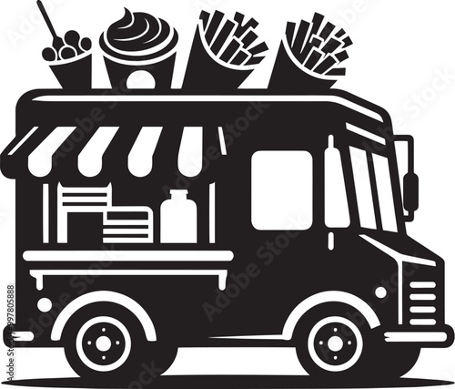 Street food truck silhouette vector illustration isolated on a white background