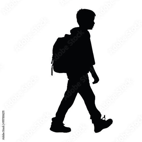 Kid on the Way to School Silhouette – Simple Vector Art